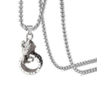 Biker Gothic Dragon Wolf Mouth Ring Necklace Gift