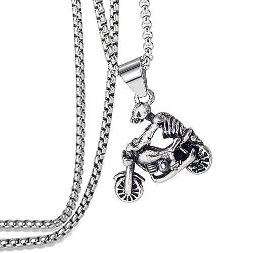 Biker Gothic Skeleton Driving Motorcycle Necklace Gift Biker Gothic Skeleton Driving Motorcycle Necklace Gift