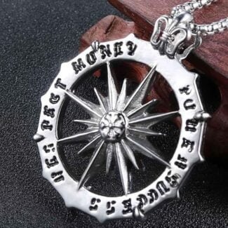 Biker Hallow Disk Compass Travel Necklace Gift