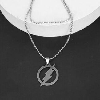 Flash-Lightning-Bolt-Charm-Necklace-Silver-Stainless-Steel-Pendant-