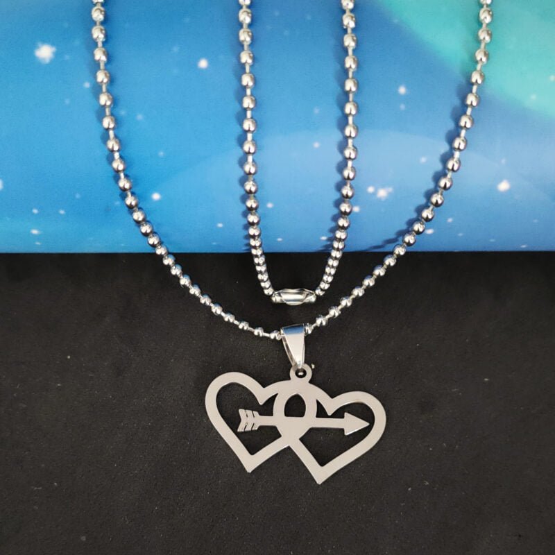 Valentine Day Gift Arrow In Double Heart Necklace