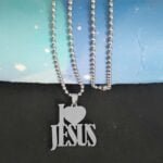 I Love Jesus Text Letter Necklace Gift