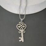 Silver Stainless Steel Fancy Key Pendant Necklace Gift