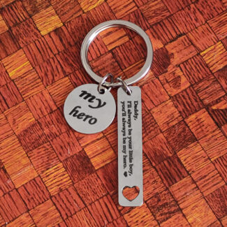 Personalized Dad My Hero Custom Message Keychain Gift
