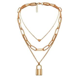 Round and Flat Coin Three Layered Lock And Heart Necklace Gift