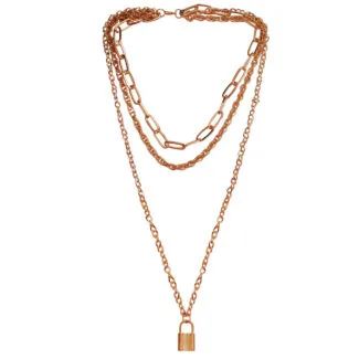 M Men Style Round and Flat Coin Three Layered Golden Satari Chain Gold-Plated Alloy Neckalce Chain For Womens