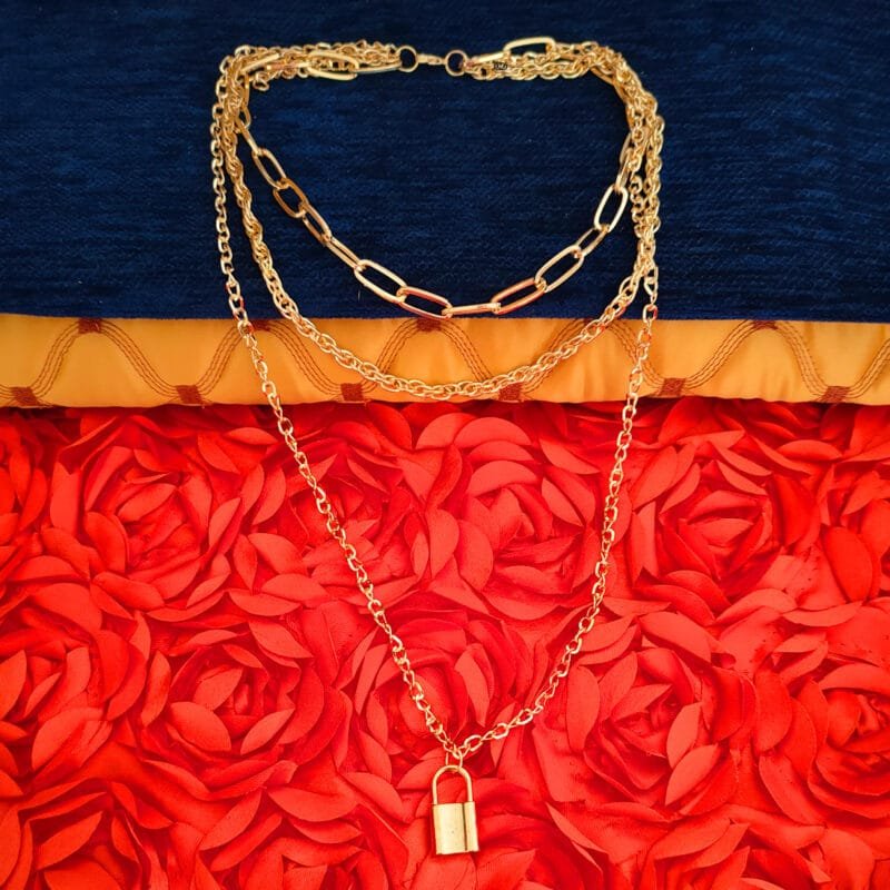 M Men Style Round and Flat Coin Three Layered Golden Satari Chain Gold-Plated Alloy Neckalce Chain For Womens