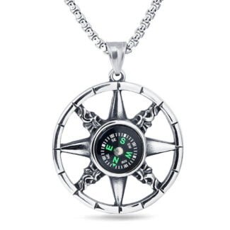 Compass Necklace Nautical Silver Pendant Men Gift