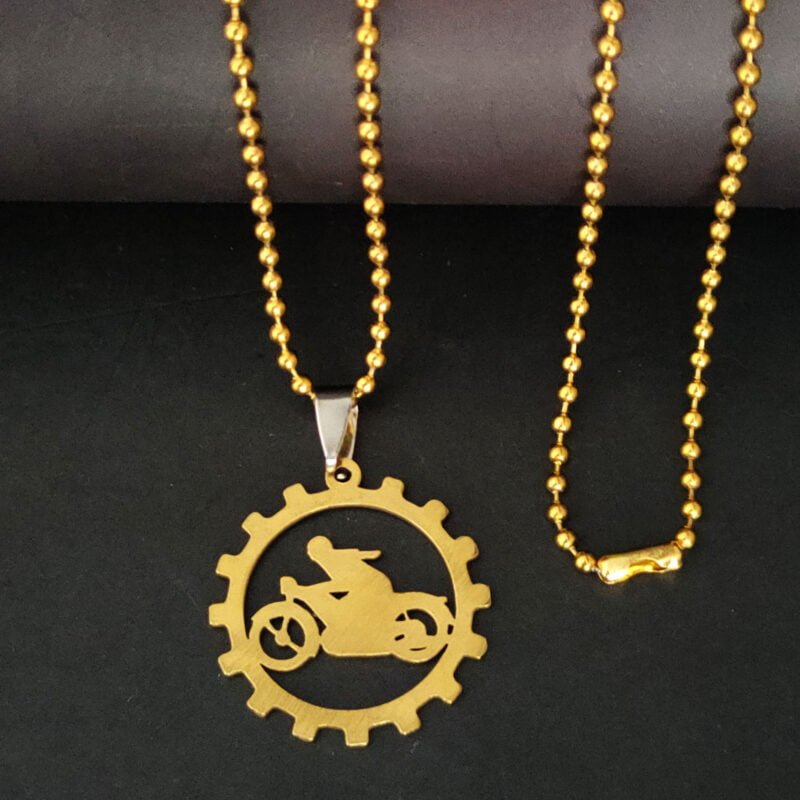 Gold Motorcycle Bike Pendant Necklace Gift