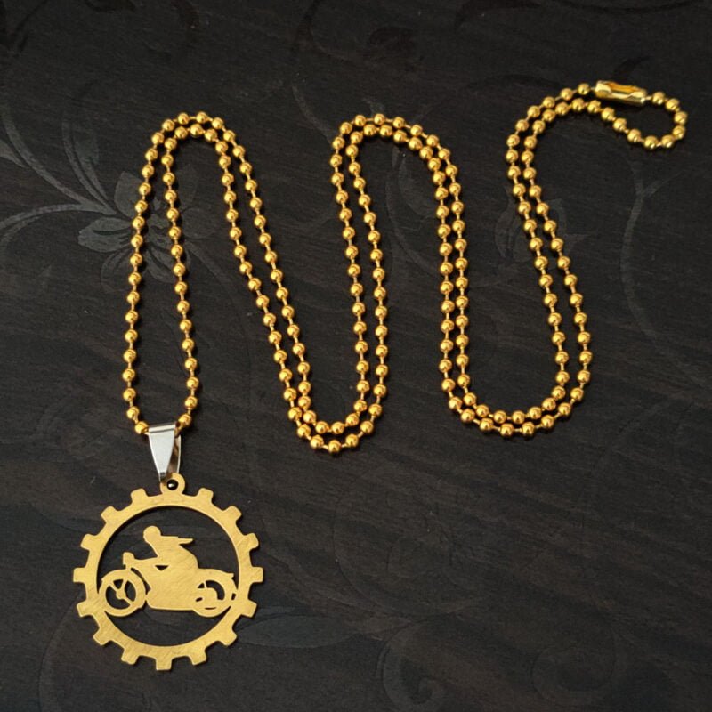 Gold Motorcycle Bike Pendant Necklace Gift