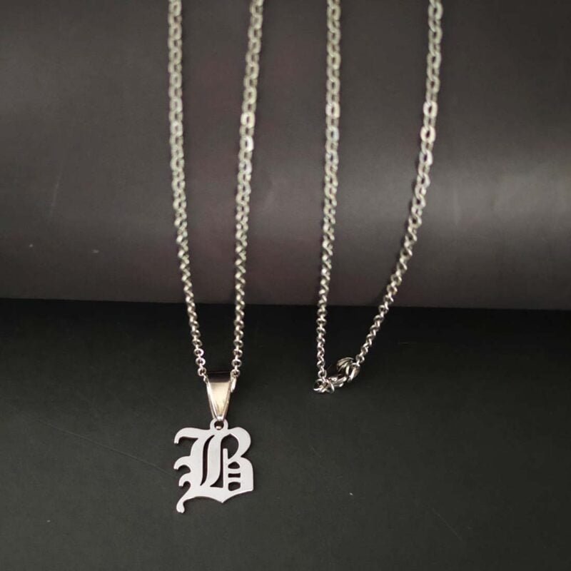 Custom Old English Initial B Alphabet Letter Personalised Gothic Necklace Gift