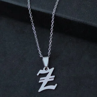 Custom Old English Initial Z Alphabet Letter Personalised Gothic Necklace Gift