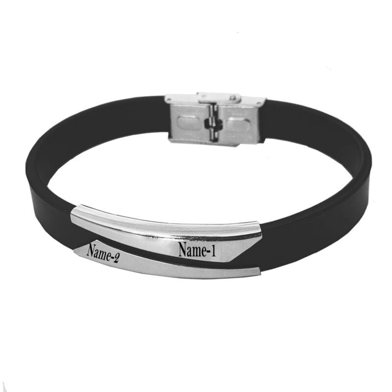 Stainless Steel Black Silver Customized Personalised Laser Engraved Wrist Band Leather ID Bracelet For Men Personalised Laser Engraved ID Bracelet