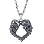 Double Skull Heart Necklace Gift
