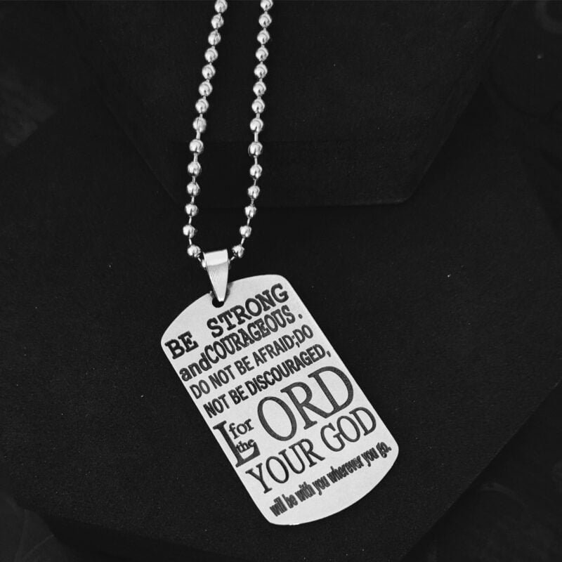 Joshua 1:9 Crucifix Dog Tag Pendant Be Strong and Courageous Gift Joshua 1:9 Crucifix Dog Tag Pendant Be Strong and Courageous Gift