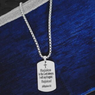 Men Bible Verse Philippians 4:4 Cross Pendant Necklace Gift