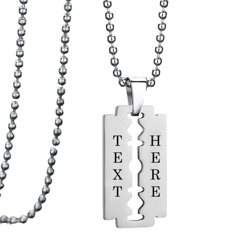 Personalize Large Razor Blade Dog Tag Custom Text Pendant Necklace Gift