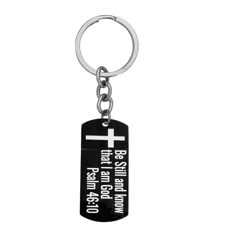 bible verse keychain Gift psalm 46:10 Black