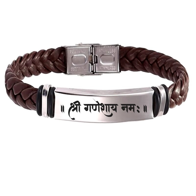 Shri Ganeshay Namah Leather Weave Bracelet Gift