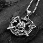 Axe & Germanic Runes Nordic Warriors Tribal Necklace Gift Silver