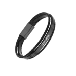 Personalised Layer Leather Bracelet Gift Black