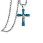 Jesus Crucifix Cross Necklace Gift Blue