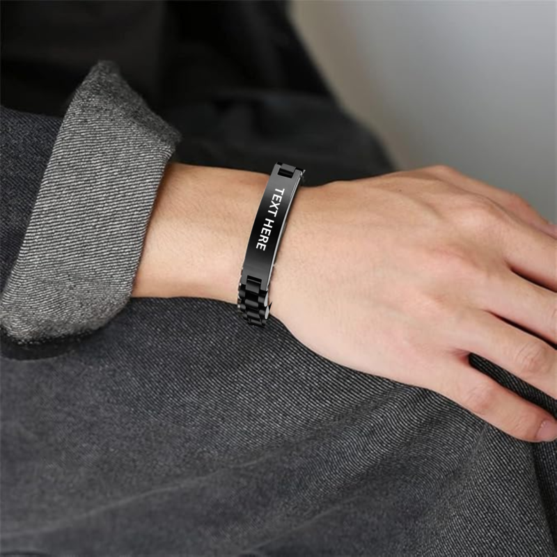 Personalised Watch Strap Bracelet Gift Black