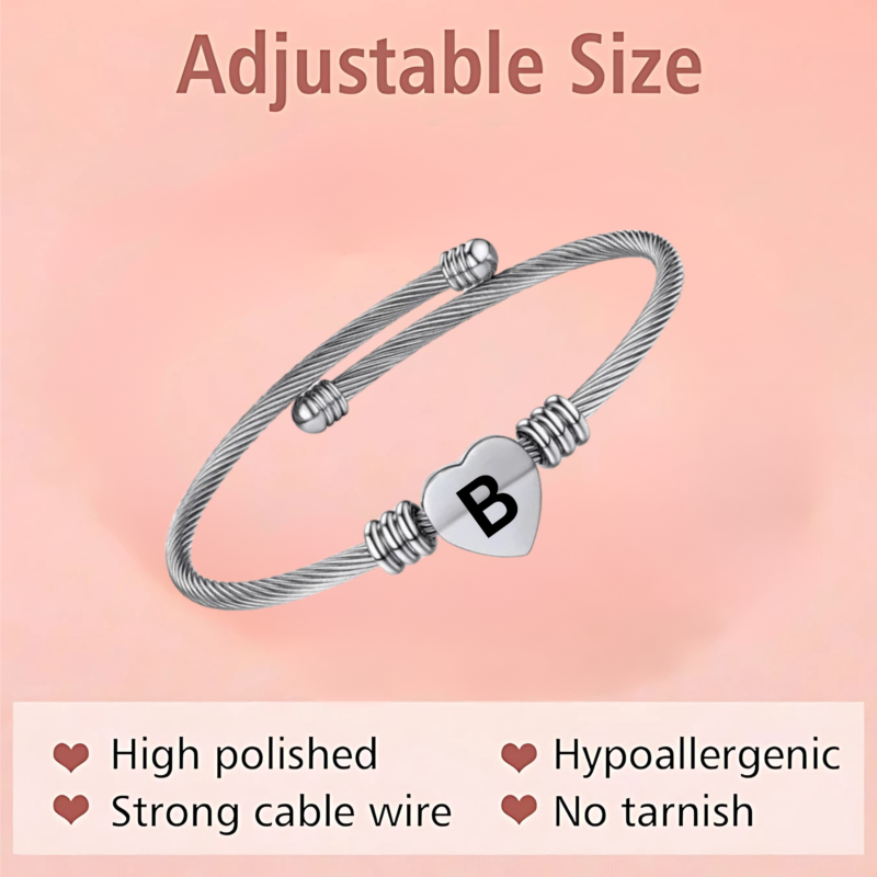 Heart Kada Alphabet B Gift Silver