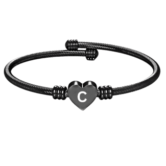 Heart Kada Alphabet C Gift Black