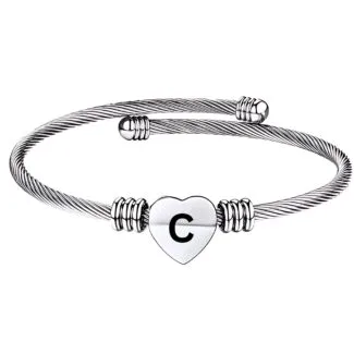 Heart Kada Alphabet C Gift Silver