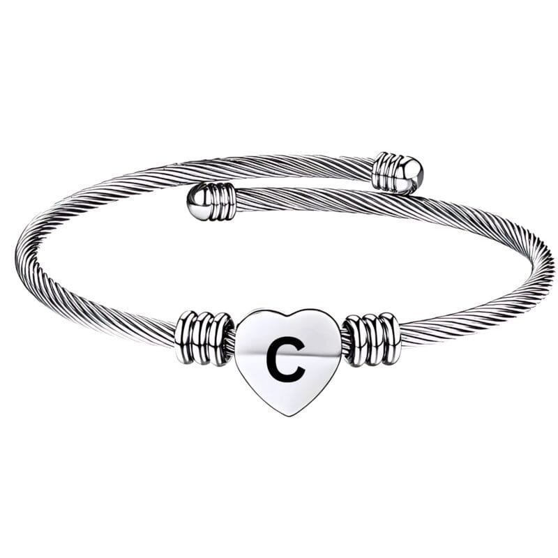 Heart Kada Alphabet C Gift Silver